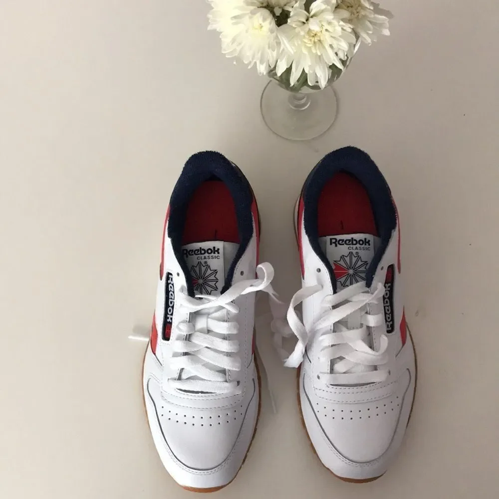 Reebok Classic Leather Trainers White Blue Red size 6.5
